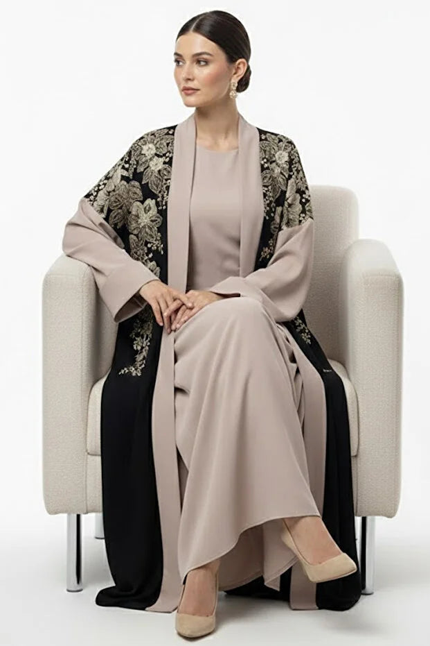 Premium Black Open Abaya Set With Inner