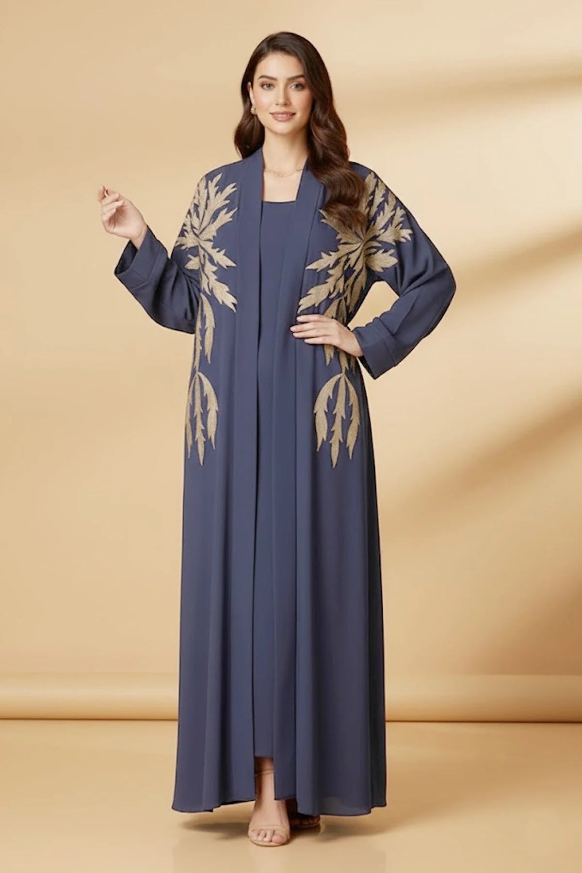 Women’s Navy Blue Open Abaya And Inner