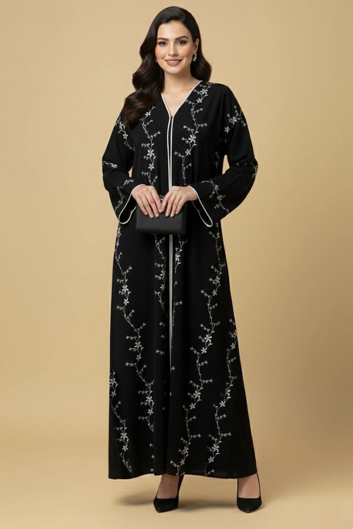 Black Floral Embroidered Abaya Modest Women’s Wear