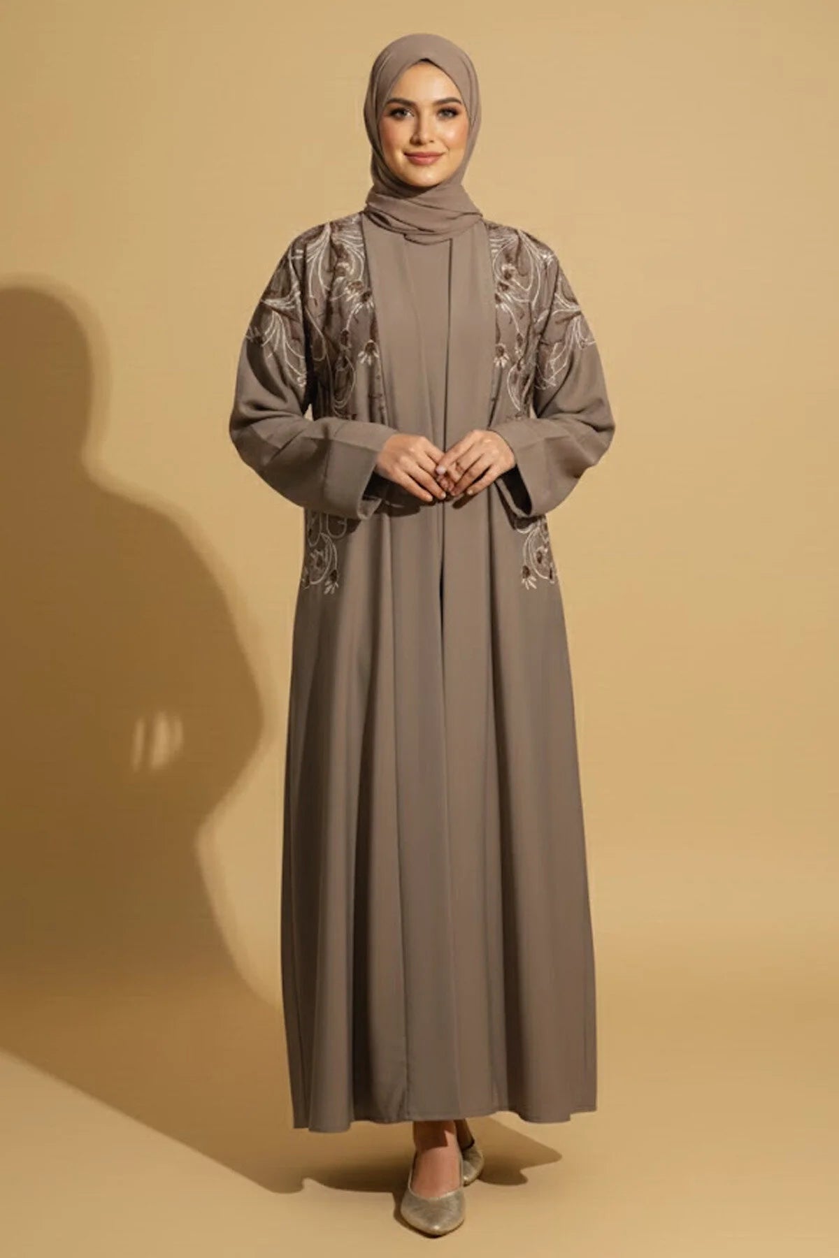Elegant Embroidered 2 Piece Abaya Set For Women