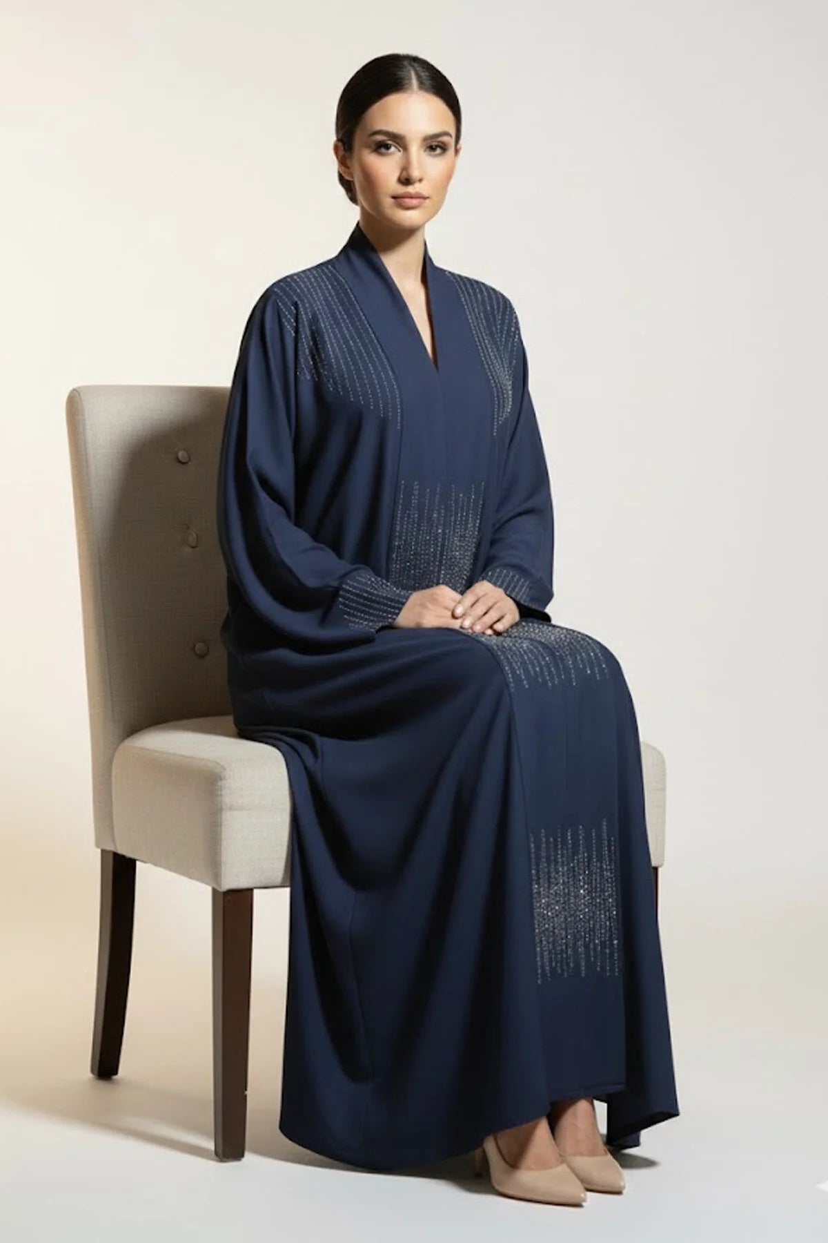 Rhinestone Dark Blue Abaya Premium Modest Fashion For Women