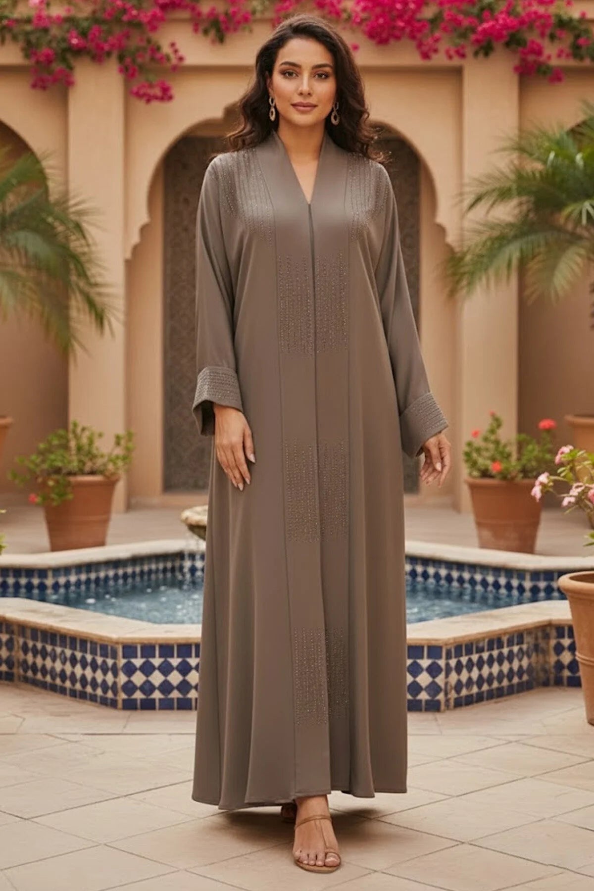 Rhinestone Brown Abaya Premium Modest Fashion For Women