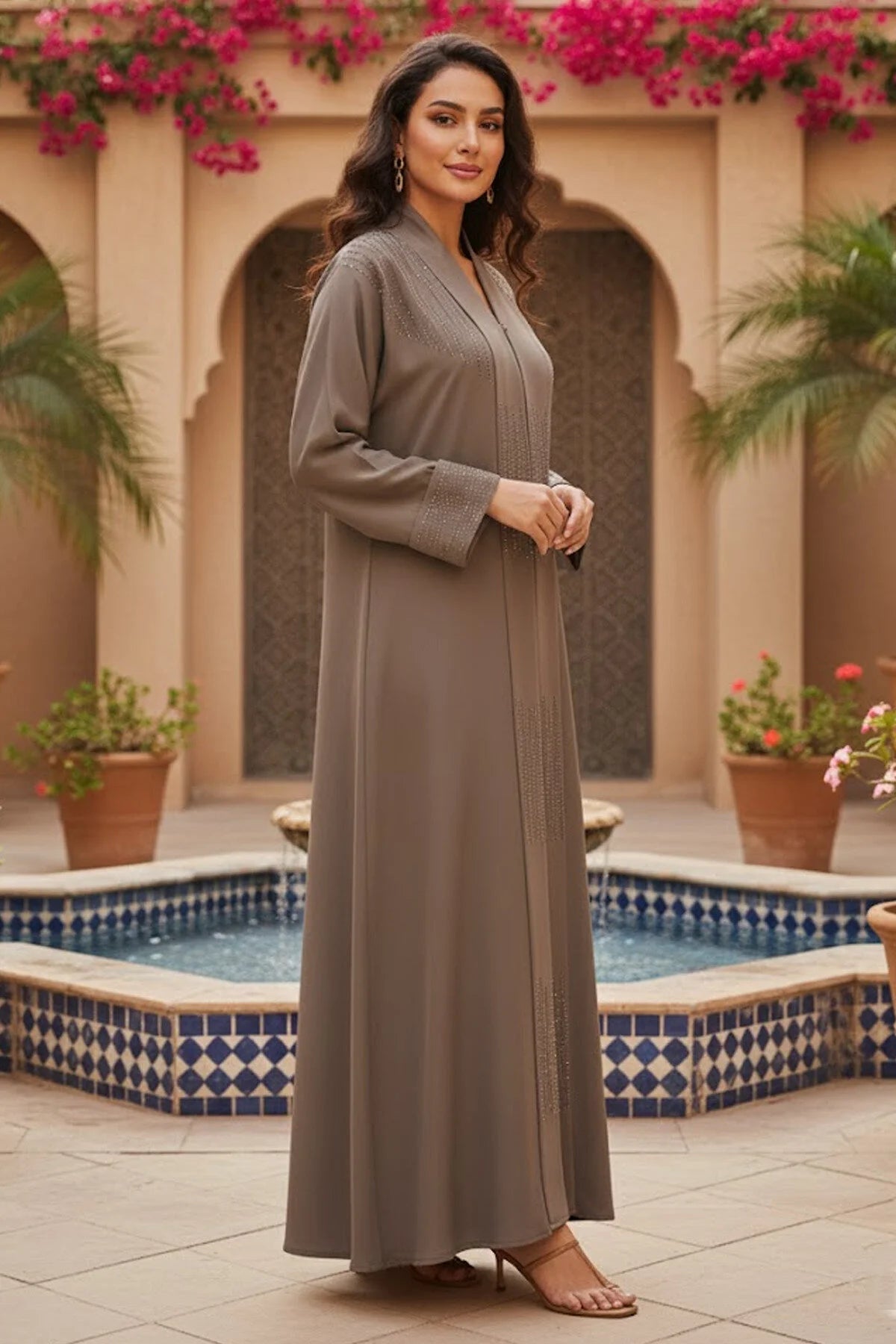 Rhinestone Brown Abaya Premium Modest Fashion For Women